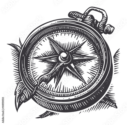 Vintage Hand-Drawn Compass Illustration with Intricate Detail