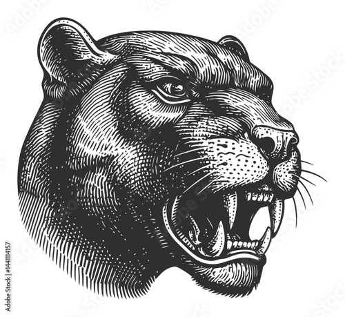 Vintage Hand-Drawn Illustration of a Panther Head in Profile View