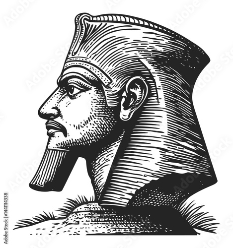 Vintage Hand-Drawn Illustration of Ancient Egyptian Pharaoh Profile