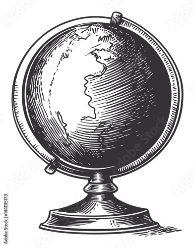 Vintage Hand-Drawn Illustration of a Globe on a Classic Stand