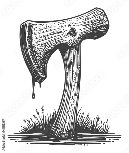 Vintage Hand-Drawn Illustration of an Axe in a Rustic Style