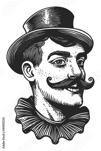 Vintage Hand-Drawn Illustration of a Dapper Man with a Mustache