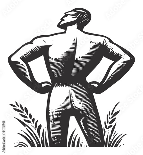 Vintage Hand-Drawn Illustration of a Confident Male Figure Outdoors