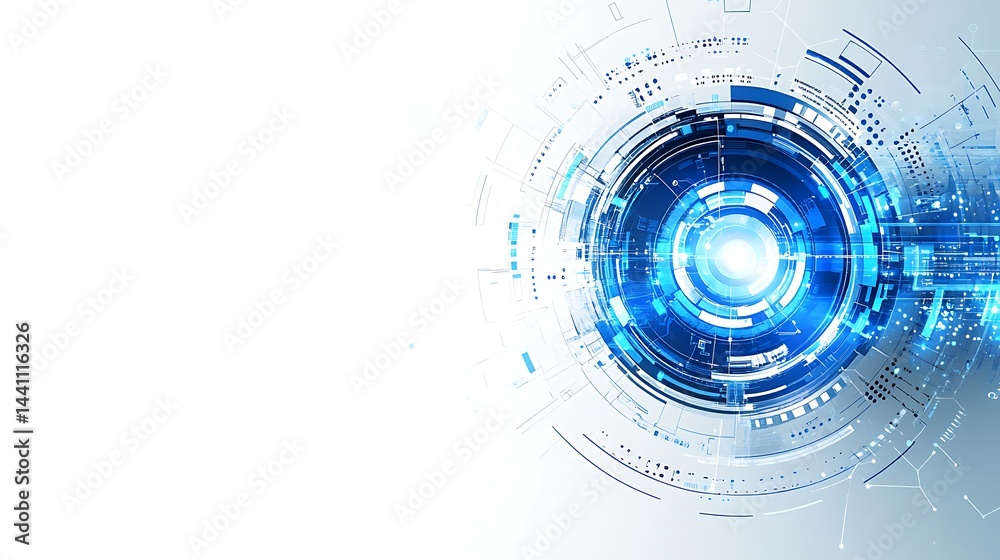Obraz premium Futuristic digital interface with circular blue elements on a white background