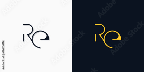 Minimalist abstract initial letters RE logo.