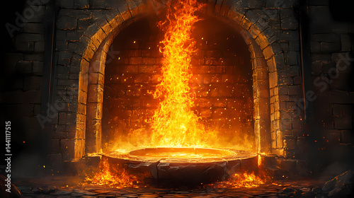 A legendary swordsmiths forge lit by dragonfire. Spirit Forge. Illustration