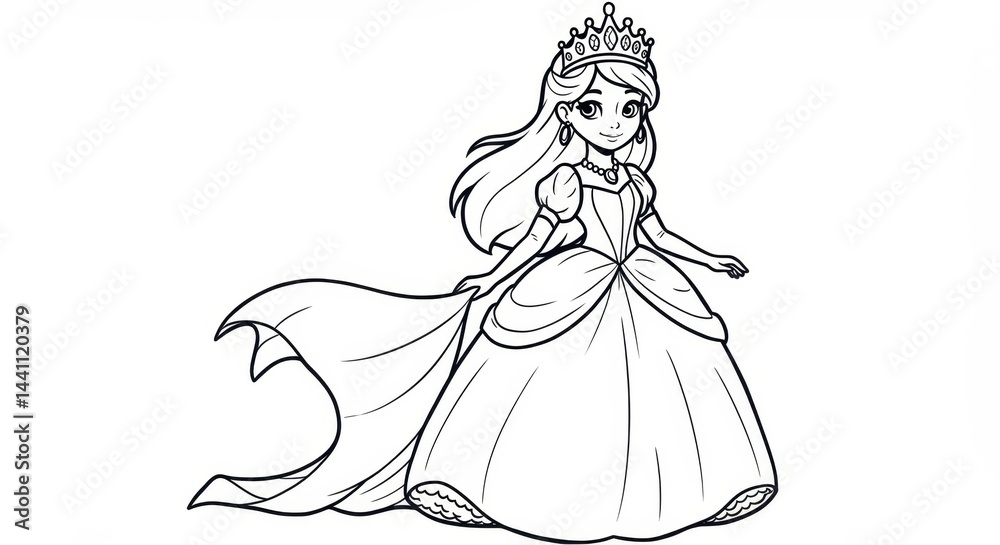 Fototapeta premium Cartoon Princess in Flowing Dress