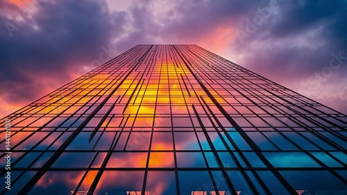 Wallpaper Mural Skyline Symphony: A skyscraper reflecting a vibrant sunset, showcasing architecture and nature's artistry. Torontodigital.ca