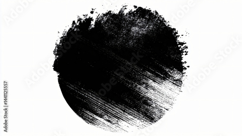 Grunge black circle stamp brush texture, distressed round ink mark illustration.