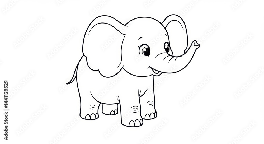 Fototapeta premium Cute Cartoon Elephant Outline Illustration