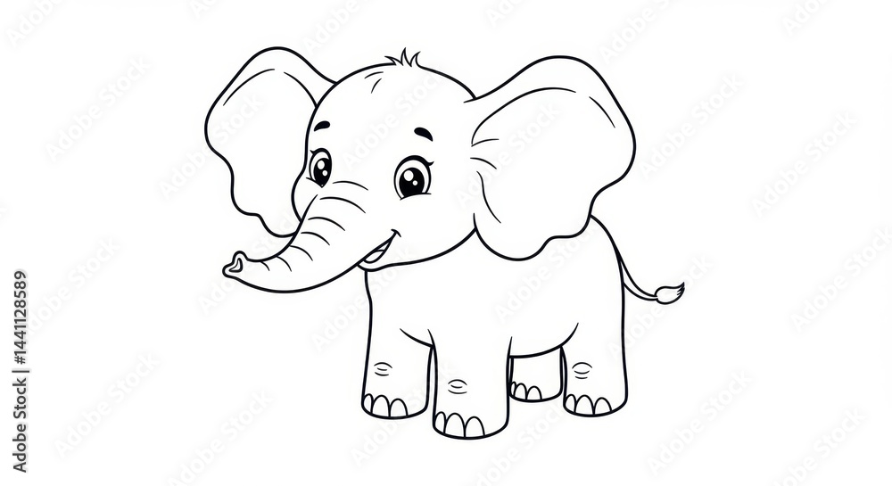 Fototapeta premium Cute Outline Cartoon Elephant