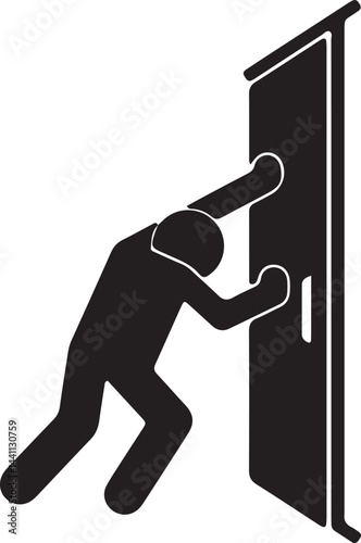 illustration of a stickman pushing a door with all their strength
