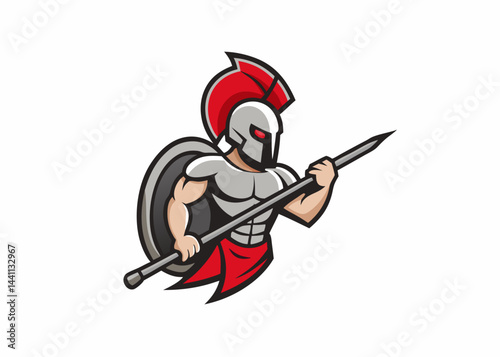 Spartan Warrior Logo: A stylized Spartan warrior brandishes a spear and shield, ready for battle, embodying strength and ancient Greek valor.