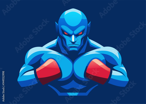 Unleash the Power Within: A fierce, stylized illustration of a powerful boxer, exuding strength and determination with piercing eyes and a commanding presence.