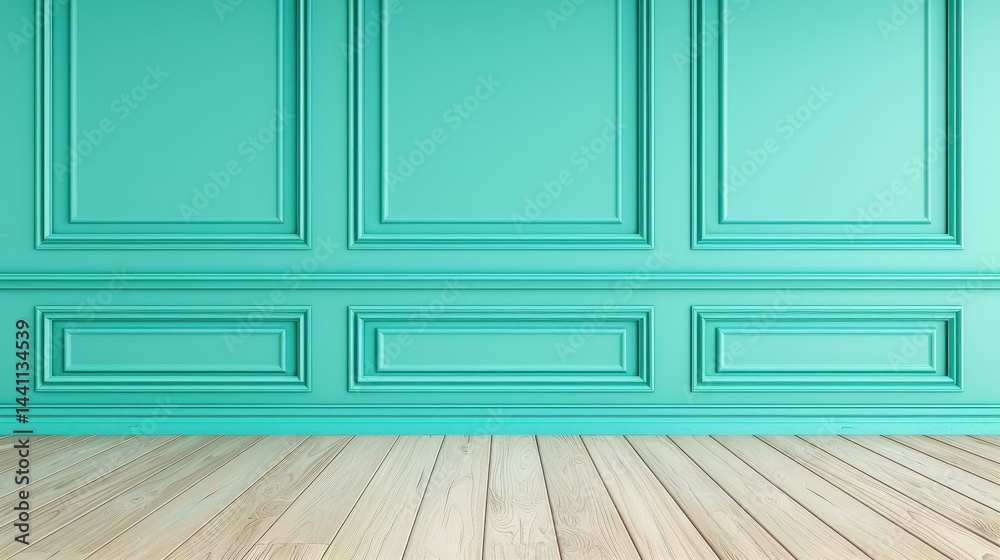 Step into a classic vintage space, where wooden floors meet elegant wall moldings in luxurious green hues.