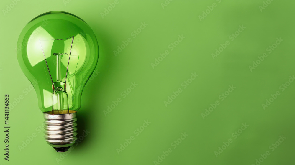 A glowing classic light bulb shines against a soothing green backdrop, evoking creativity and minimalism in design.