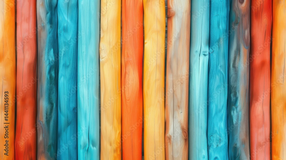A vibrant wooden backdrop featuring vertical slats in an array of bold colors, perfect for creative displays and designs.