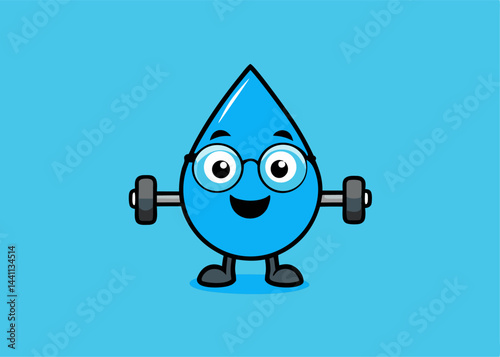 Waterdrop's Fitness: A cartoon illustration of a cute waterdrop character lifting weights.