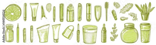 A set of bright neon green, hand-drawn graphic elements on a transparent background is available, featuring highlight marker lines, underlines, frames, arrows, doodle style shapes, and check marks to