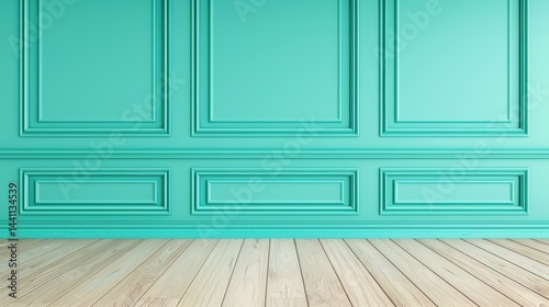 Obraz na płótnie Step into a classic vintage space, where wooden floors meet elegant wall moldings in luxurious green hues. w salonie
