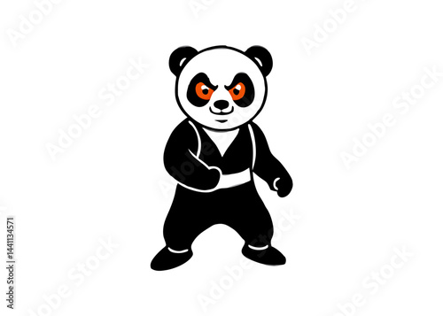 Panda Warrior's Stance: An adorable panda, in the midst of action, exuding determination in a cartoon illustration. 