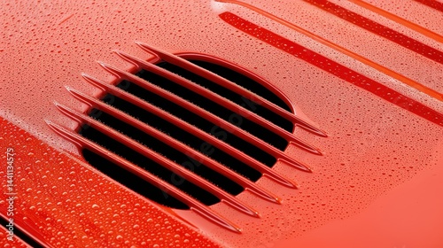 Obraz na płótnie Bright daylight reflects off the sleek air intake vent of a classic sports car, showcasing retro elegance and design. w salonie