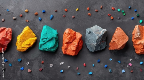 Obraz na płótnie Discover the vibrant hues of nature with this flat lay of colorful rocks. A perfect showcase of geologys beauty. w salonie