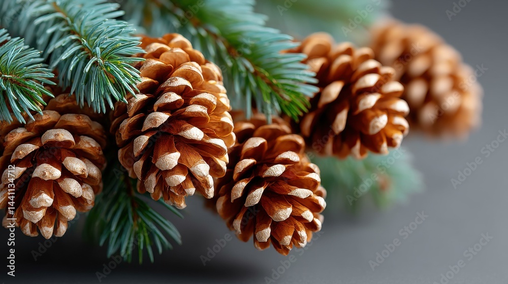 Celebrate the season with a festive Christmas background adorned with glistening cones and lush fir branches.
