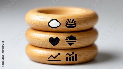 Obraz na płótnie A round wooden block with a business strategy icon symbolizes growth and action planning for effective marketing. w salonie