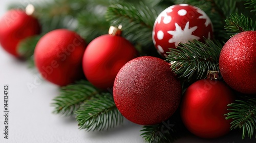 Obraz na płótnie Festive Christmas branches adorned with beautiful decorations, perfect for adding cheer to your holiday designs. w salonie