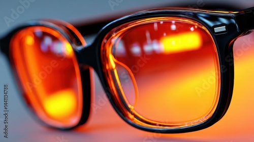 Obraz na płótnie Futuristic orangetinted glasses reflect a glowing tech screen, embodying the essence of cybersecurity innovation. w salonie