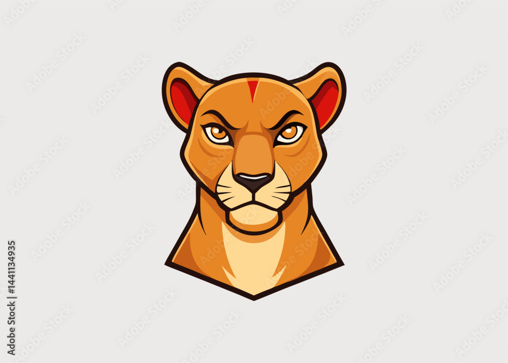 Fototapeta premium Majestic Lioness Portrait: A striking illustration of a lioness gazes confidently forward, exuding strength and regality.