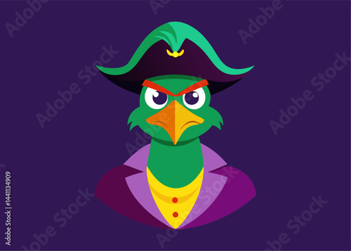Pirate Parrot Illustration: An artistic illustration showcases a vibrant green parrot donning a classic pirate attire, bringing a touch of adventure.