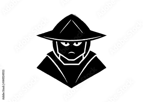 Silhouette Samurai: An artistic rendering of a stoic samurai in a minimalist black and white design, embodying strength, discipline, and the ancient warrior spirit.
