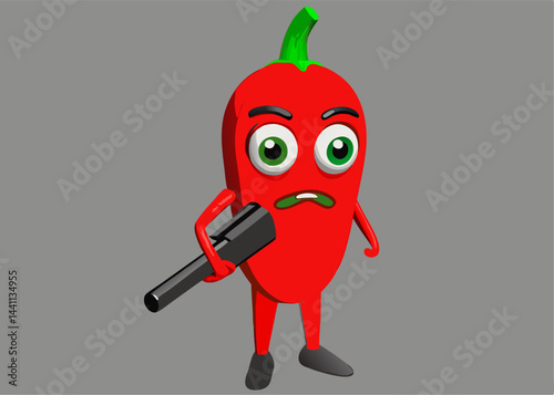 Angry Chili Pepper: A vibrant animated chili pepper figure brandishes a weapon.
