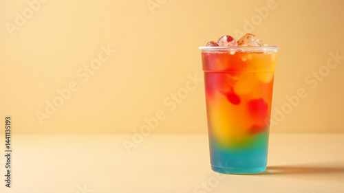 Obraz na płótnie Multicolored cold drink on a light background beige, copy space w salonie
