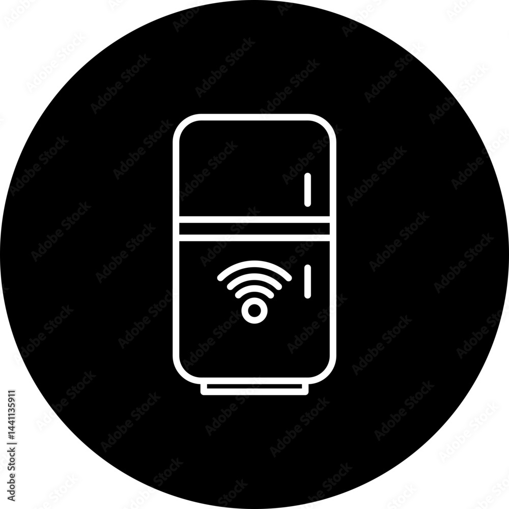 Smart Refrigerator Vector Black Circle Icon Design Smart Refrigerator Vector Black Circle Icon Design