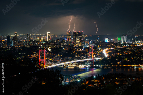 Wallpaper Mural Bosphorus Bridge and lightening in Istanbul, Turkiye Torontodigital.ca
