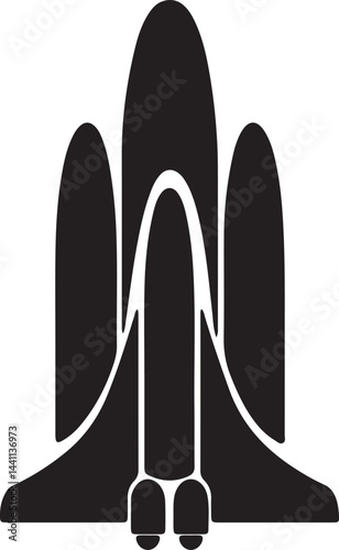 An illustration of a rocket spaceship launching into outer space