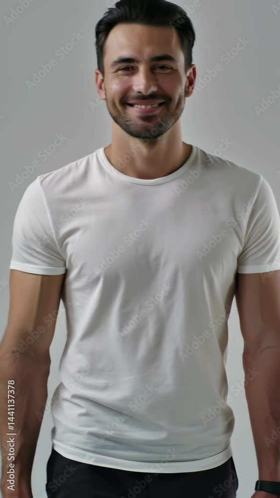 Confident young man smiling with relaxed posture Confident young man smiling with relaxed posture
