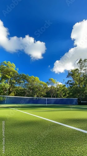 Wallpaper Mural Bright afternoon on a tennis court surrounded by lush greenery and clear skies Torontodigital.ca