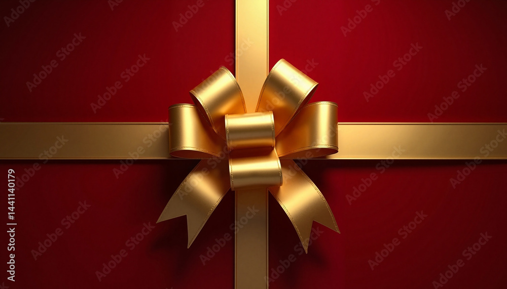 Elegant golden bow on a red gift box background, Golden Bow, Black Friday