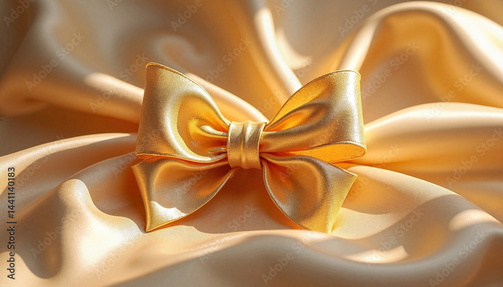 Golden Satin Bow on Soft Fabric Background, Golden Bow, Black Friday