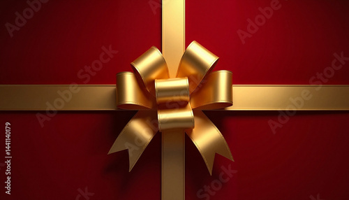 Obraz na płótnie Elegant golden bow on a red gift box background, Golden Bow, Black Friday w salonie