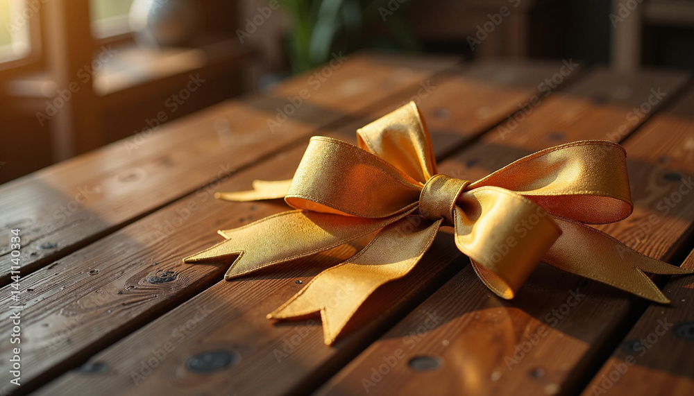 Yellow ribbon on wooden table in cozy indoor setting