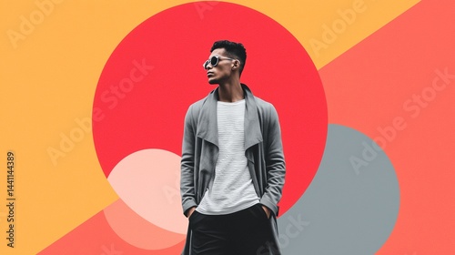 Obraz na płótnie Stylish man in sunglasses standing against a colorful background w salonie