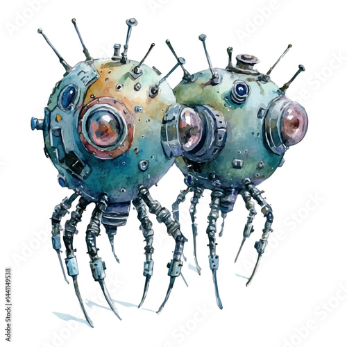illustration of Medical Nanobot Swarm, watercolor vector, isolated on a white background.