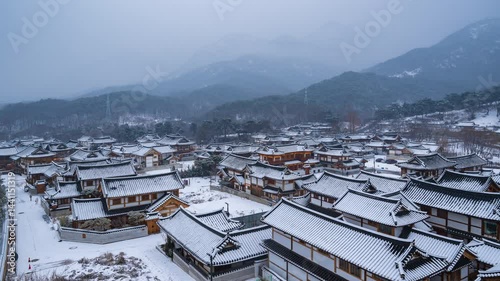 Winter at Eunpyeong Hanok Village best landmark Old village style in Seoul,South Korea.Time lapse