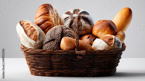 Artisan Bread Basket: Assortment of freshly baked breads in a wicker basket