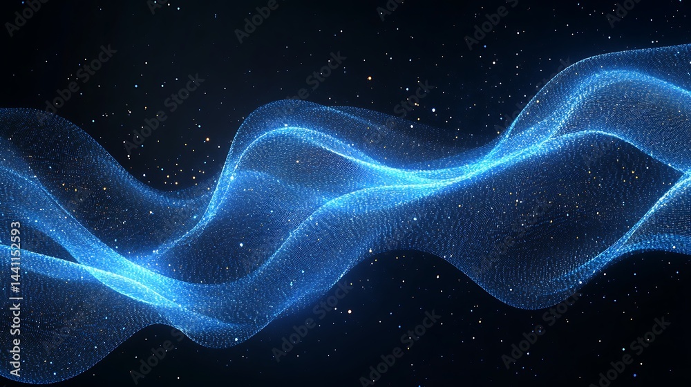 Abstract Blue Waves with Sparkling Particles Abstract Blue Waves with Sparkling Particles